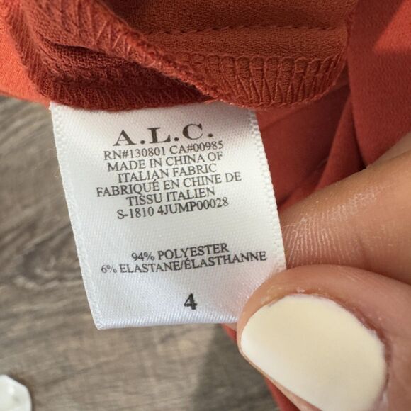 A.L.C. Kieran Jumpsuit Women's 4 Terracotta Orange Pleated Belted Tailored Pleat - Picture 12 of 13